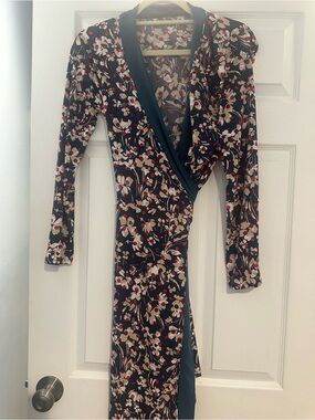 Banana Republic Navy Floral Wrap Dress with Red & Cream Blossoms
